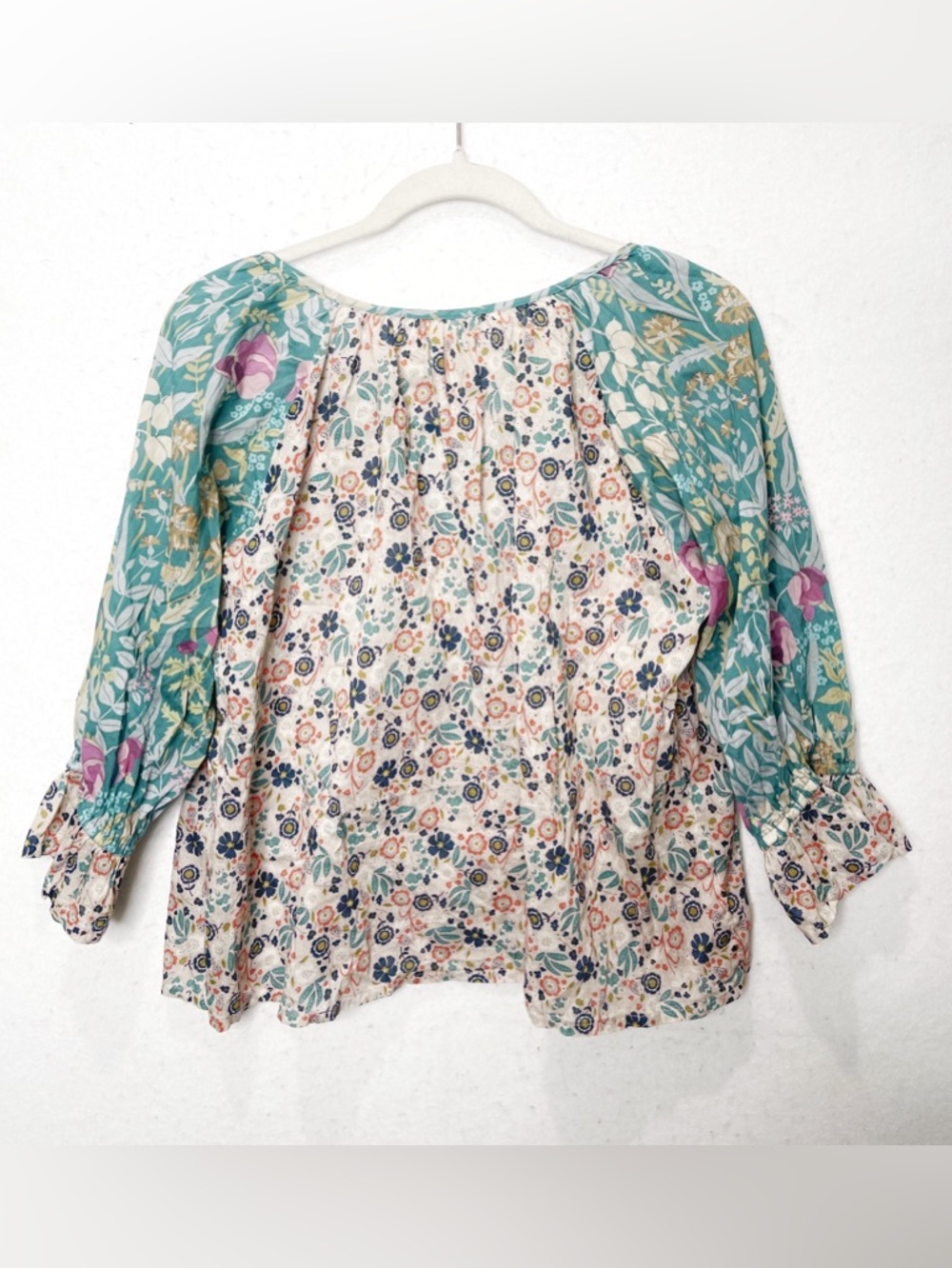 Natural Life Magnolia Cotton Top Seafoam Floral Bohemian Mixed Print 100% Cotton - Picture 4 of 9